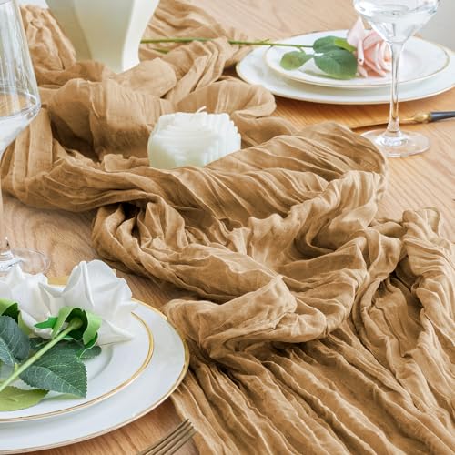 Cheesecloth Table Runner 10FT Khaki Boho Gauze Rustic Sheer Table Runners - color: Khaki, size: 1 Pack