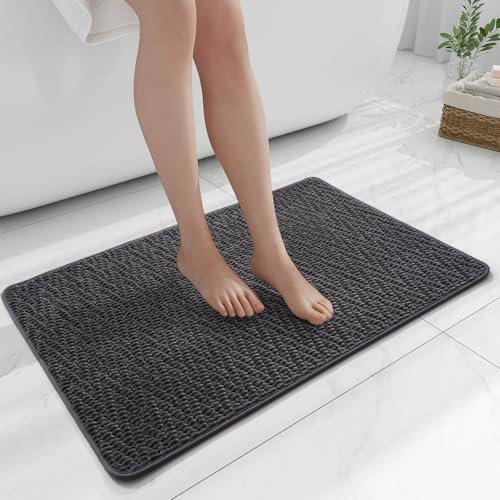 RUERYA Bathroom Rugs Non Slip Washable, Rubber Bath Mats for Bathroom,Quick Dry,Super Absorbent Ultra Thin Small Bath Mat Low Pile Bath Floor Mat Fit Under Door,Shower,Sink, Dark Grey, 17"x24" - color: Dark Grey, size: 1'5" x 2' (Rectangular)