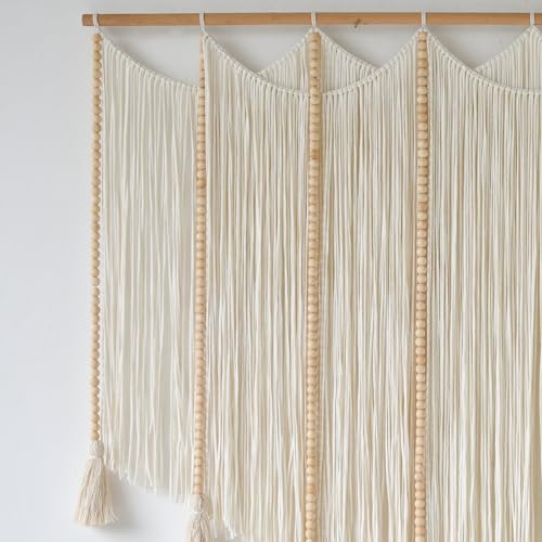 Jakalin Macrame Wall Hanging White Beads Yarn Art Boho Home Decor 57"x43" - color: White