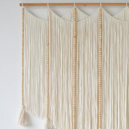 Jakalin Macrame Wall Hanging White Beads Yarn Art Boho Home Decor 57"x43" - color: White