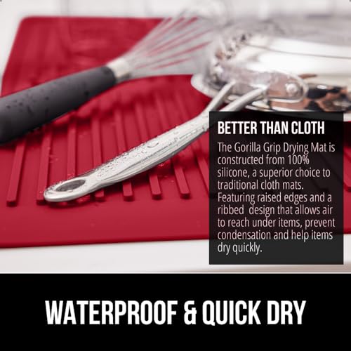 GORILLA GRIP Patented BPA-Free Silicone Dish Drying Mat, 18x16, Red - color: Red, size: 18" x 16", style: Silicone