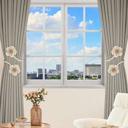 Meplait 2 Pack Flower Curtain Tiebacks, Boho Tie Backs for Curtains, Beige - color: A Flower-beige