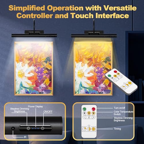 LYTARA Dimmable Cordless Picture Light with Controller and Timer, Rechargeable Battery Wall Sconce for Wall Pictures, Gallery Artwork, Paintings, Portraits, Dartboards (Black) - color: Black