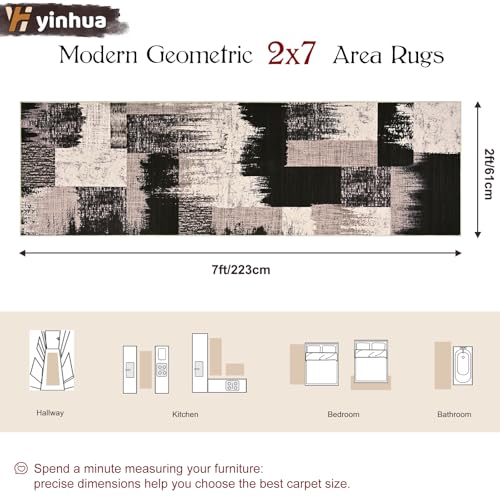 Yinhua Geometric Runner Rug 2x7 Modern Hallway Runner Rug for Kitchen Brown - color: Chocolate Brown, size: 2' x 7'