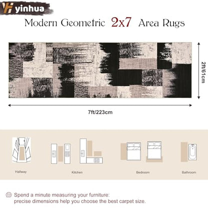 Yinhua Geometric Runner Rug 2x7 Modern Hallway Runner Rug for Kitchen Brown - color: Chocolate Brown, size: 2' x 7'