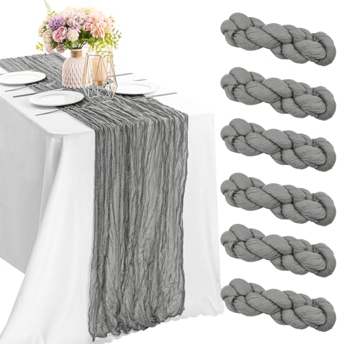 10FT Cheesecloth Table Runner Boho Party Home Decorations - color: Grey, size: 35" x 120"-6 Pack