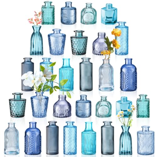 Yaomiao 30 Pcs Glass Bud Vases Centerpieces, Blue Series - color: Blue Series