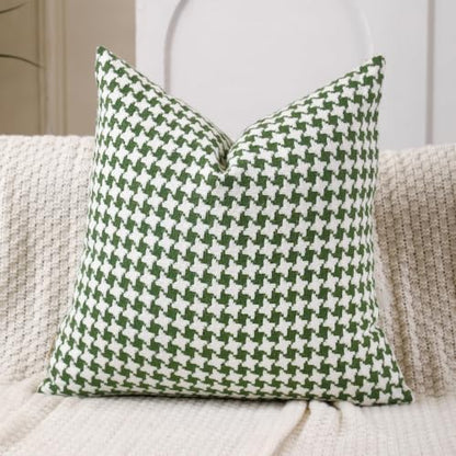 Chenille Houndstooth Pillow Covers 20x20, Set of 2, Green and White - size: 20" x 20" (Pack of 2)