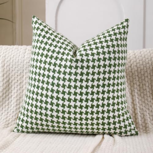 Chenille Houndstooth Pillow Covers 20x20, Set of 2, Green and White - size: 20" x 20" (Pack of 2)