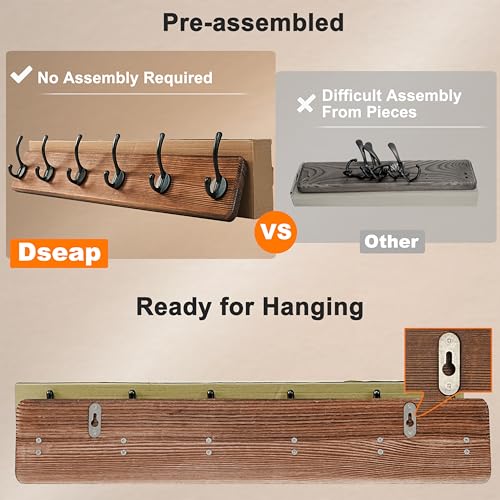 Dseap Wall Mounted Coat Rack: 38-1/4" Long, Patented, Heavy-Duty, 10-Double-Hooks Wooden Hanger Rail for Winter Coats, Hat, Jacket, Clothing - White & Black, Pack of 2 - color: White & Black, size: L=38.3"(2pcs)