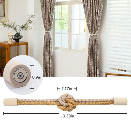 Magnetic Curtain Tiebacks Holdbacks Rope Curtain Tie Backs Outdoor Contoeey - color: Beige Gold