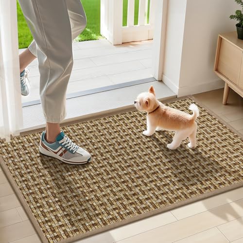 LEKEEPGO Door Mat Indoor Entrance 17"x29", Absorbent Indoor Door Mat, Non Slip Rubber Backing Inside Door Mats, Washable Floor Mat, Low-Profile Doormat for Front Door, Entryway, Entrance, Brown - color: Brown-1, size: 1'5" X 2'5" (Rectangular)