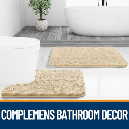 OLANLY Toilet Rugs U-Shaped 20x20, Soft Absorbent Chenille Contour Rugs - color: Beige, size: 20" X 20" Contour Rug