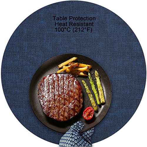 Myir JUN 14" Round Placemats Set of 4, Reversible Dual-Color Place Mats - color: Gray Blue