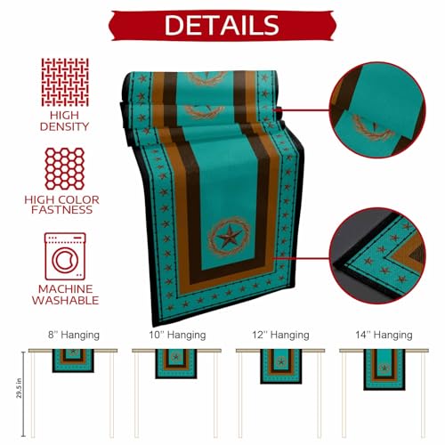 Western Texas Stars Retro Table Runner 36 Inches Long,Rustic Wheat Ears Blue Cotton Linen Table Runners Dresser Scarves,Farmhouse Fabric Tabletop Scarf Furniture Cover for Home Dinner Party 13"x36" - color: Blue Green, size: 13x36 Inches