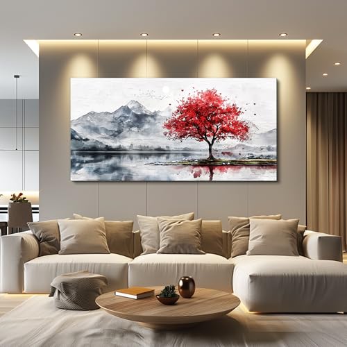 MHARTK66 Oversized Tree of Life Wall Art,Abstract Mountain Painting, 30x60 - color: Red Tree, size: 60"L x 30"W
