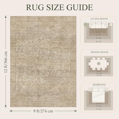 9x12 Washable Boho Area Rug, Dark Beige Farmhouse for Living Room - color: Dark Beige, size: 9' x 12' (Rectangular)