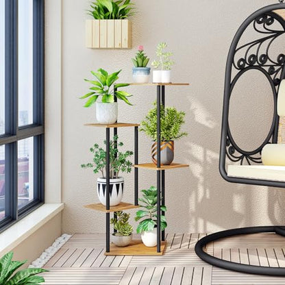 HAYOFAMY 5 Tier Rustic Brown Plant Stand Indoor 35” Tall