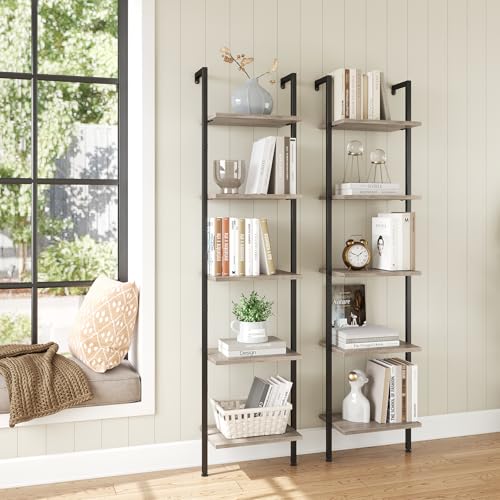 ELYKEN Ladder Shelf, 5-Tier Wood Wall Mounted Ladder Bookshelf - color: Gerige