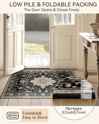 RELEANY Washable Area Rug, Runner 2'x10', Black/Neutral - color: Black/Neutral, size: 2' x 10' (Rectangular)