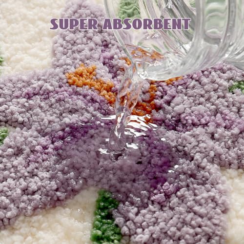 Cloud-Shaped Lily Bath Mat, Soft Non-Slip Fluffy Fresh Flowers Bathroom Rug, Ultra Absorbent Microfiber Shaggy Door Mat, Machine Washable Bath Rug Carpet for Bathtub Bedroom 20x31 Inch (Purple Lily) - color: Purple Lily