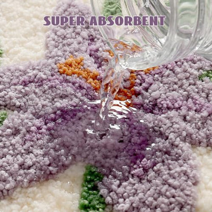 Cloud-Shaped Lily Bath Mat, Soft Non-Slip Fluffy Fresh Flowers Bathroom Rug, Ultra Absorbent Microfiber Shaggy Door Mat, Machine Washable Bath Rug Carpet for Bathtub Bedroom 20x31 Inch (Purple Lily) - color: Purple Lily