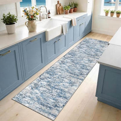 Modern Hallway Runner Rug 2x10, Textured Non Slip Carpet Runner, Ocean Blue - color: Abstract- Ocean Blue, size: 2' x 10' (Runner)