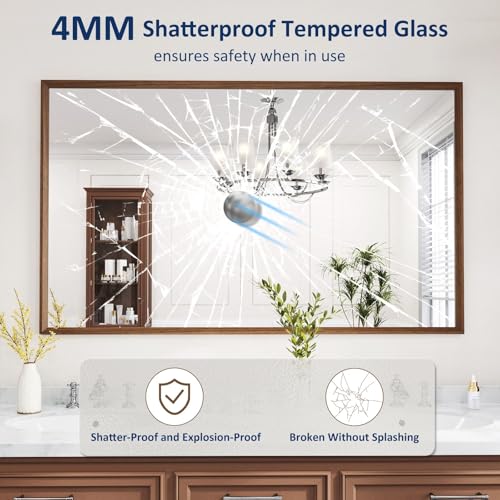 WEER Walnut Bathroom Vanity Mirror 60X36 Inch - color: Walnut, size: 60"L x 36"W