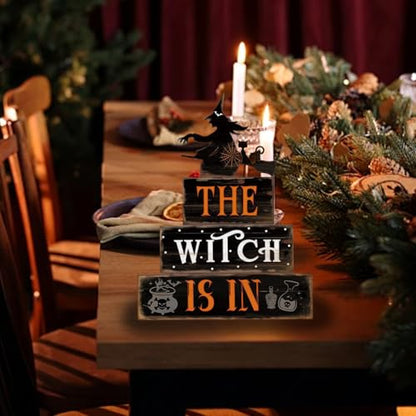 Halloween Decor Indoor - Rustic Wooden Witch Signs Home Decorations for Farmhouse Kitchen, Shelf, Living Room, Tabletop Decorations, Suitable for Fall Party Table Centerpiece - style: Halloween