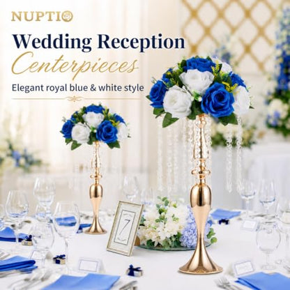 NUPTIO Flower Balls Centerpieces for Tables: Royal Blue White Fake Roses - color: Royal Blue & White, size: 2 Pcs