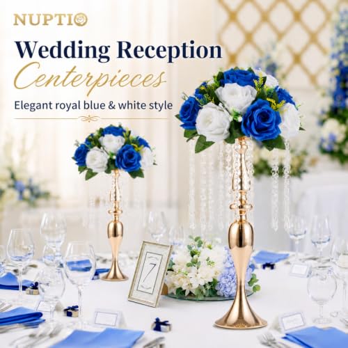 NUPTIO Flower Balls Centerpieces for Tables: Royal Blue White Fake Roses - color: Royal Blue & White, size: 2 Pcs