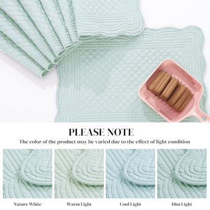 HOMBYS Quilted Placemats Set of 6 Washable-13x18 inches Rectangular Placemats for Kitchen Table-100% Cotton Fabric Rectangular Table Mats, (Light Blue) - color: Light Blue