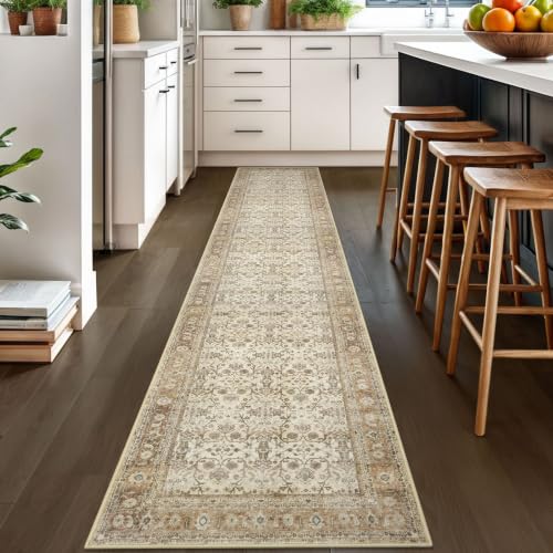 SIILOOM 2x10 Washable Runner Rug Non Slip Soft Area Rug for Hallway Kitchen - color: Beige/Brown, size: 2' x 10' (Runner)