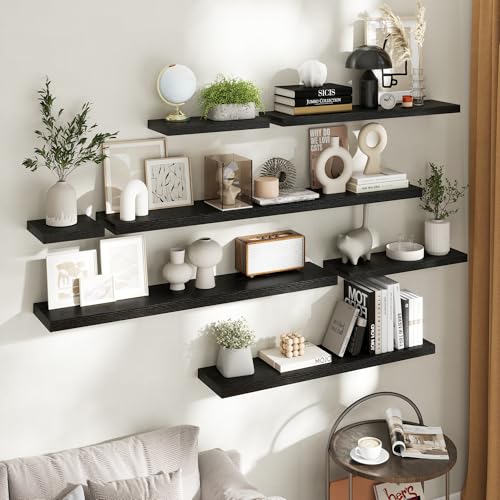 36 Inch Floating Shelves, 8"Deep Wall Shelf, 55 Lbs Capacity, Black, 2pcs - color: Black, size: 36"Wx8"Dx1.2"H