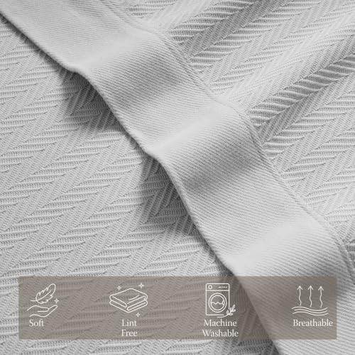 Threadmill Luxury 100% Cotton Queen Herringbone Blanket, Light Grey - color: Light Grey, size: Queen (90" x 92")