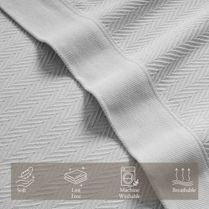 Threadmill Luxury 100% Cotton Queen Herringbone Blanket, Light Grey - color: Light Grey, size: Queen (90" x 92")