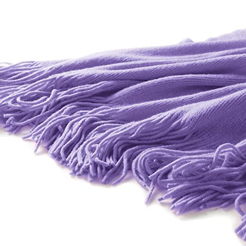 Homiest Lavender Knitted Throw Blanket with Fringe, 50x60 Inch - color: Lavender, size: 50" x 60"