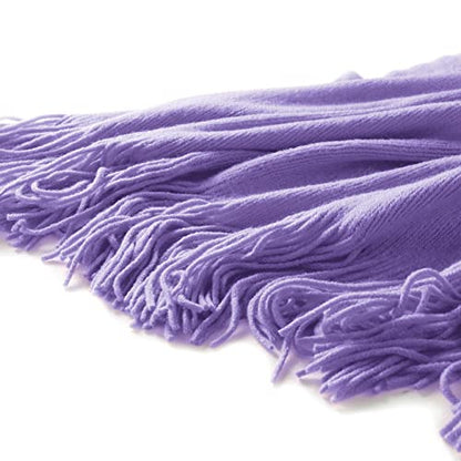 Homiest Lavender Knitted Throw Blanket with Fringe, 50x60 Inch - color: Lavender, size: 50" x 60"