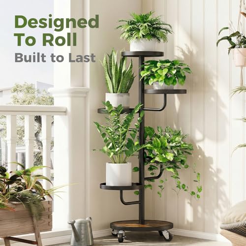 Bamworld Metal Plant Stands with Wheels Tall Plant Stand Indoor Black - color: Black