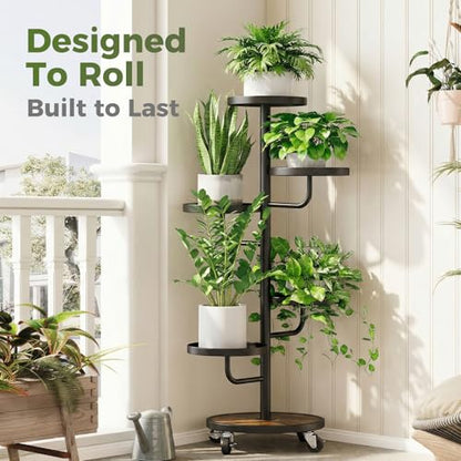Bamworld Metal Plant Stands with Wheels Tall Plant Stand Indoor Black - color: Black