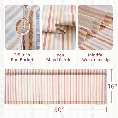 jinchan Linen Boxter Stripe Valances for Window 16 inch,Muti Red,1 Panel - color: Boxter Stripe | Multi Red on Linen, size: 50"W x 16"L (Pack of 1)