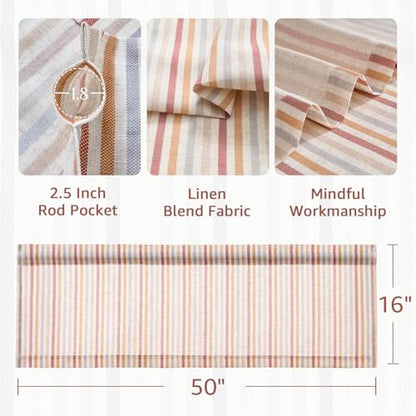jinchan Linen Boxter Stripe Valances for Window 16 inch,Muti Red,1 Panel - color: Boxter Stripe | Multi Red on Linen, size: 50"W x 16"L (Pack of 1)