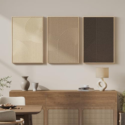 Large 3D Framed Neutral Abstract Wall Art Set of 3, Modern Artwork 20x30 In - color: Neutral --B, size: 20"w X 30"h X 3pcs