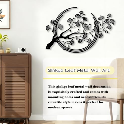 GrWisdAT Black Ginkgo Leaf Metal Wall Art Modern Ginkgo Tree Branch Sculptures with Screws Geometric Flower Wall Decoration for Living Rooms Dining Room Bedrooms Indoor Outdoor Apartments Offices