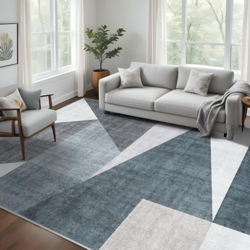 8x10 Washable Area Rug for Living Room - Non-Slip Geometric Rugs Blue Grey - color: Blue/Grey, size: 8' x 10' (Rectangular)
