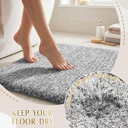 Yimobra Bathroom Runner Rug Non Slip Washable 56x24, Bath Mat, Gray&White - color: Light Gray and White, size: 56" X 24"