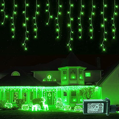 Hopolon Green Christmas Icicle Lights, 33FT 360 LED 60 Drops - color: Green