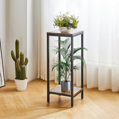 IBUYKE 30 Inch Tall Plant Stand Indoor, 2 Tier Wood Flower Stand, TMJ071H - color: Rustic Brown-Square