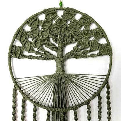 Large Tree of Life Dream Catchers, Macrame Wall Hanging, Boho Woven Tapestry, Macrame Wall Decor Art for Adults Boys Girls Bedroom Wedding Party, Festival Blessing Gift (Green & Brown)