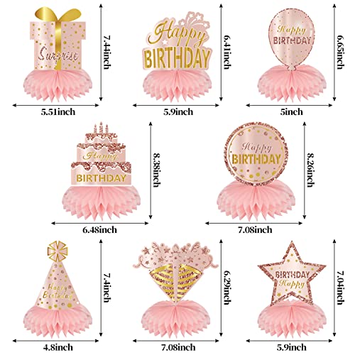 Turypaty Happy Birthday Honeycomb Table Centerpiece Decorations Women Girls - style: Pink Rose Gold